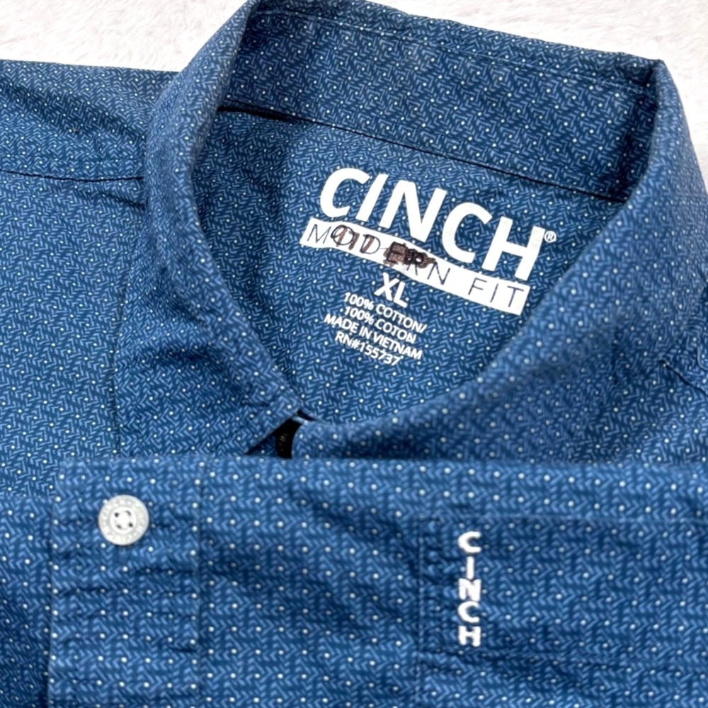 Cinch Western Button Shirt Men XL Blue White Geometric Long Sleeve Rodeo Cowboy